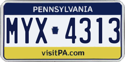PA license plate MYX4313