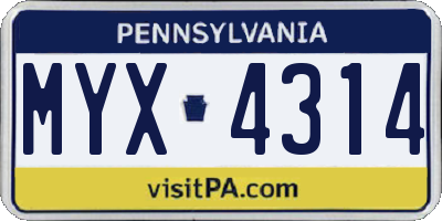 PA license plate MYX4314