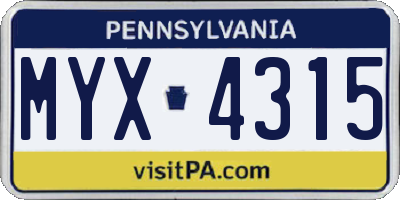 PA license plate MYX4315