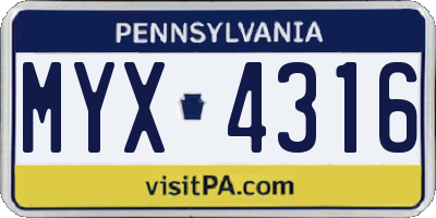 PA license plate MYX4316