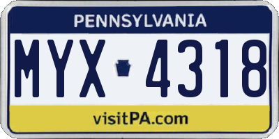 PA license plate MYX4318