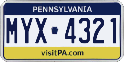 PA license plate MYX4321