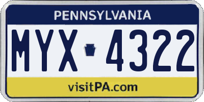 PA license plate MYX4322