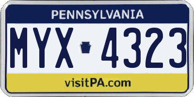 PA license plate MYX4323