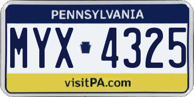 PA license plate MYX4325