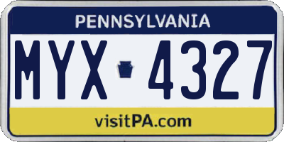PA license plate MYX4327
