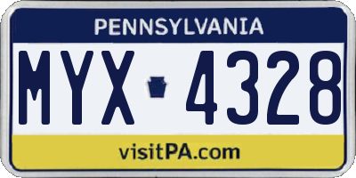 PA license plate MYX4328