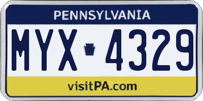 PA license plate MYX4329