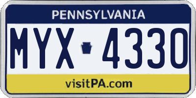 PA license plate MYX4330