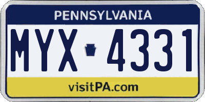PA license plate MYX4331