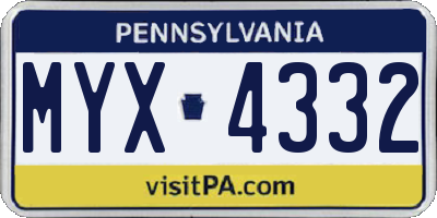 PA license plate MYX4332