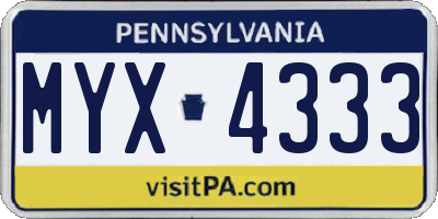 PA license plate MYX4333