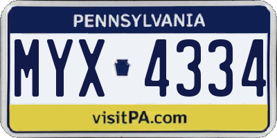 PA license plate MYX4334