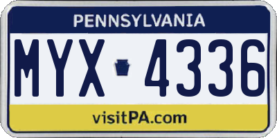 PA license plate MYX4336