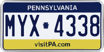 PA license plate MYX4338