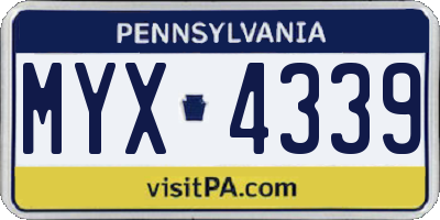 PA license plate MYX4339
