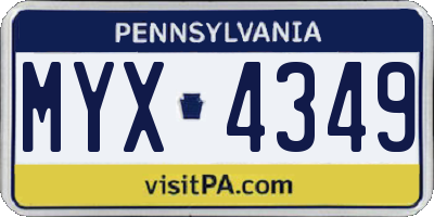 PA license plate MYX4349
