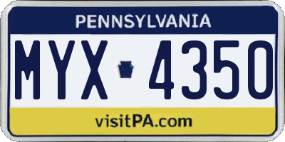 PA license plate MYX4350