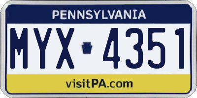 PA license plate MYX4351