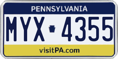 PA license plate MYX4355