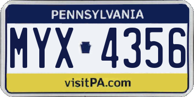 PA license plate MYX4356