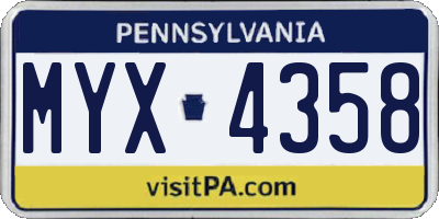 PA license plate MYX4358