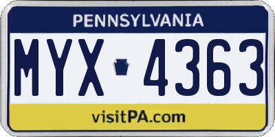 PA license plate MYX4363