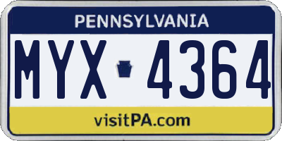 PA license plate MYX4364
