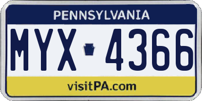 PA license plate MYX4366