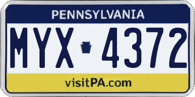 PA license plate MYX4372