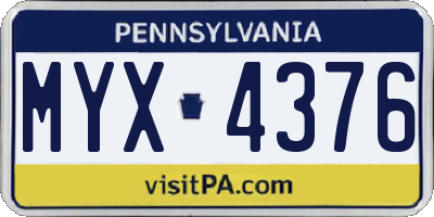 PA license plate MYX4376