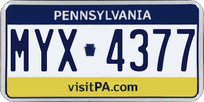 PA license plate MYX4377