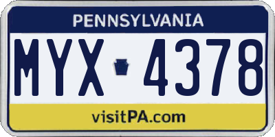 PA license plate MYX4378