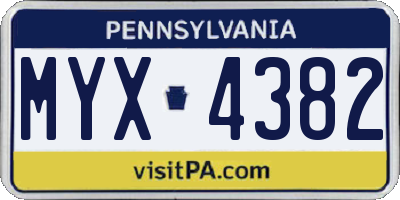 PA license plate MYX4382