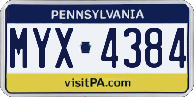 PA license plate MYX4384