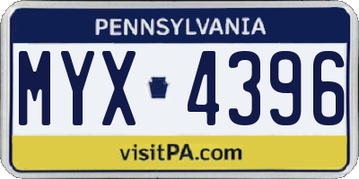 PA license plate MYX4396