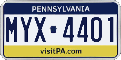 PA license plate MYX4401