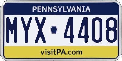 PA license plate MYX4408
