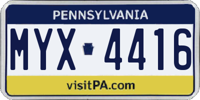 PA license plate MYX4416