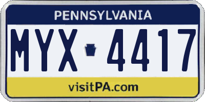 PA license plate MYX4417