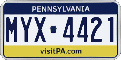 PA license plate MYX4421