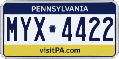 PA license plate MYX4422
