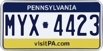 PA license plate MYX4423