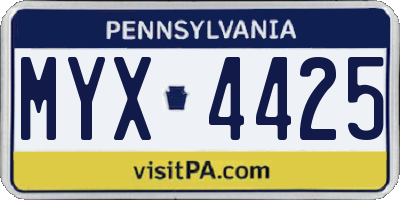 PA license plate MYX4425