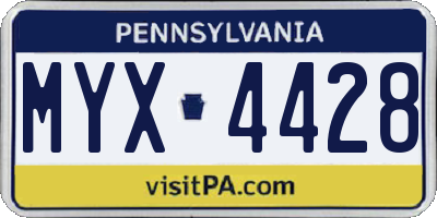 PA license plate MYX4428