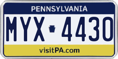 PA license plate MYX4430