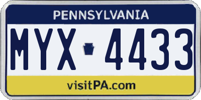 PA license plate MYX4433
