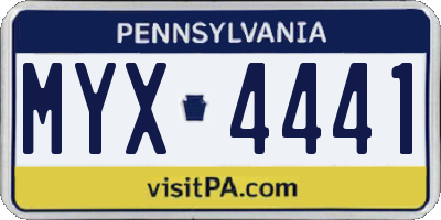 PA license plate MYX4441