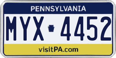 PA license plate MYX4452