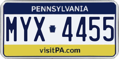 PA license plate MYX4455